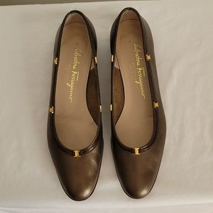 Salvatore Ferragamo Bronze Pointed A4 Flats